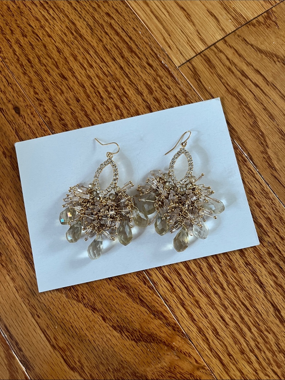 Gold Crystal Cluster Drop Earrings - Elegant Women Jewelry